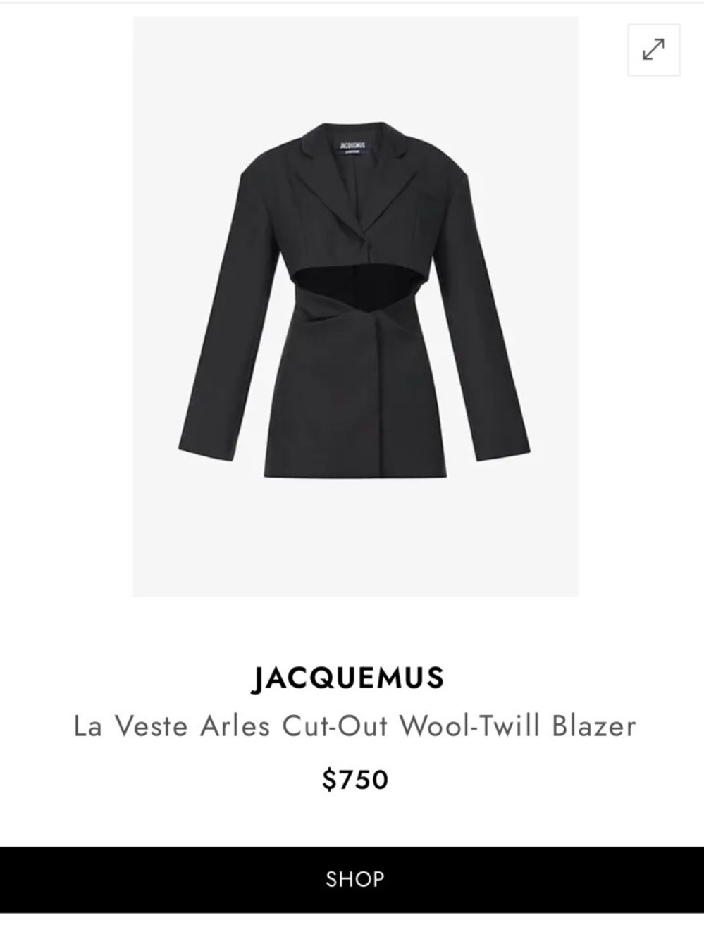 Jacquemus Black Asymmetrical Panel Blazer